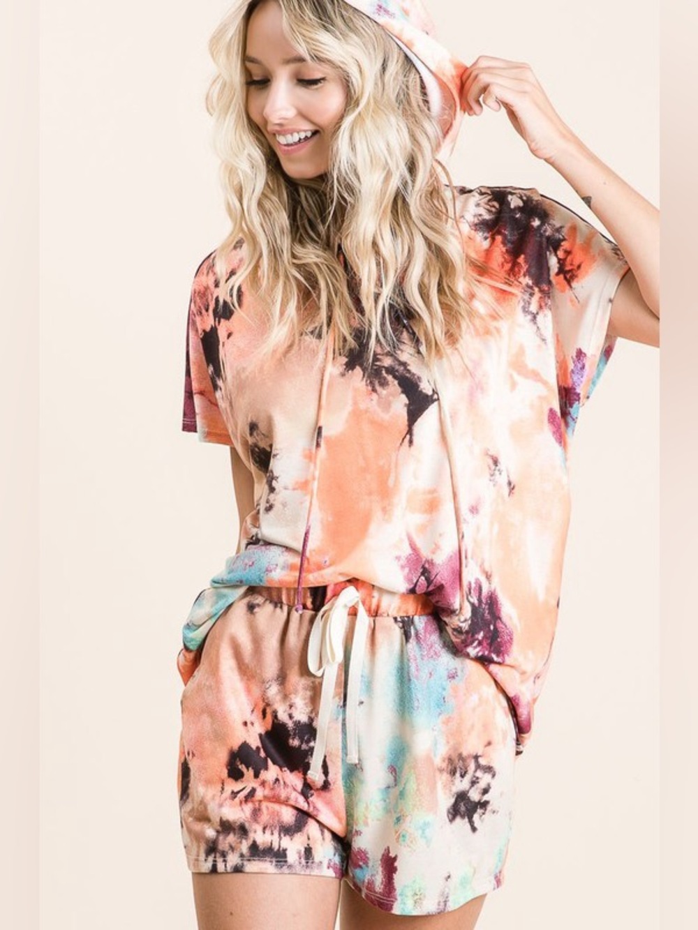 BiBi Tie Dye Terry Hoodie With Drawstring - Picture 6 of 10